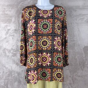 Johnny Was Lyon Tile Blouse Womens Size XS‎ Multicolor Bohemian Long Sleeve
